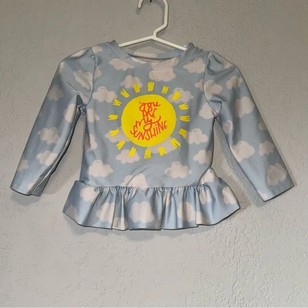 Kid's Cat & Jack Blue Cloud Long Sleeve Rashguard Swim Top